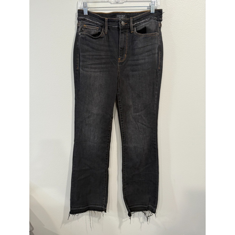 Judy Blue Bootcut Jeans Women's 9/29 Black Denim Frayed Hem 5 Pocket‎ Stretch